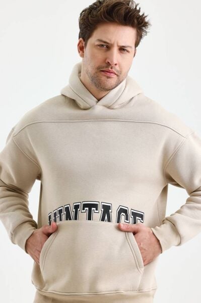 Erkek Oversize Vintage Kapüşonlu Sweatshirt - Rahat ve Şık