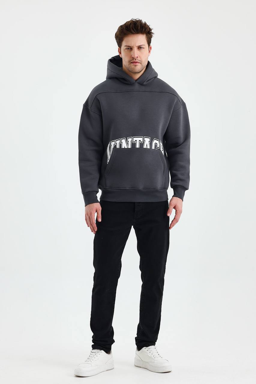 Erkek Oversize Vintage Kapüşonlu Sweatshirt - Rahat ve Şık