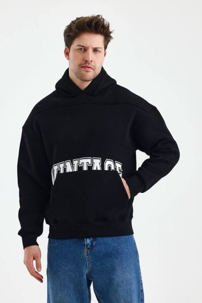 Erkek Oversize Vintage Kapüşonlu Sweatshirt - Rahat ve Şık
