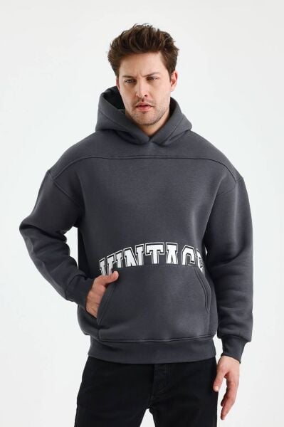 Erkek Oversize Vintage Kapüşonlu Sweatshirt - Rahat ve Şık