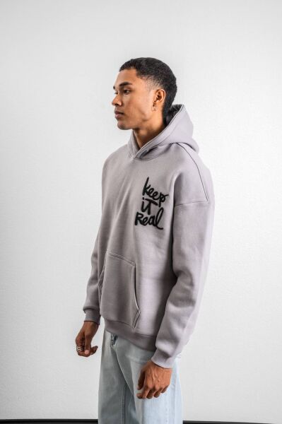Keep It Real Nakış Detaylı Oversize Sweatshirt Gri - S