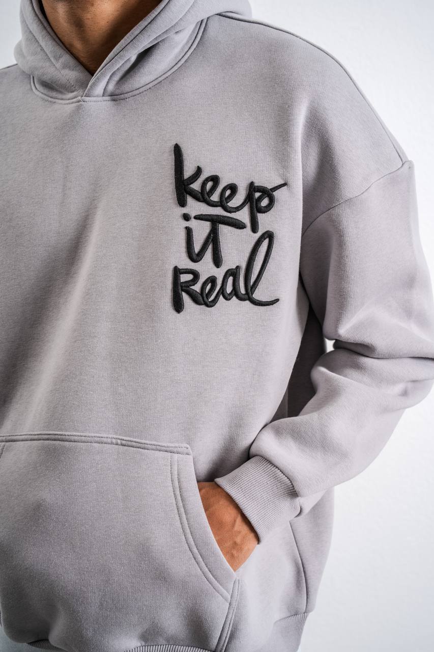 Keep It Real Nakış Detaylı Oversize Sweatshirt Gri - S