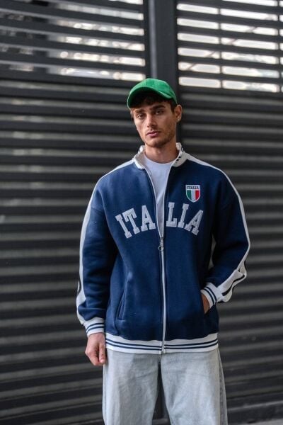 Italia Logo Oversize 3 İplik Şardonlu Compact Hırka