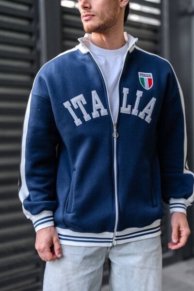 Italia Logo Oversize 3 İplik Şardonlu Compact Hırka
