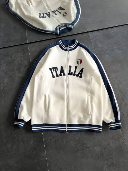 Italia Logo Oversize 3 İplik Şardonlu Compact Hırka